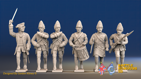 Seven Years’ War Prussian Fusiliers Command - Charging - Set 1, front view. Supplied unpainted.