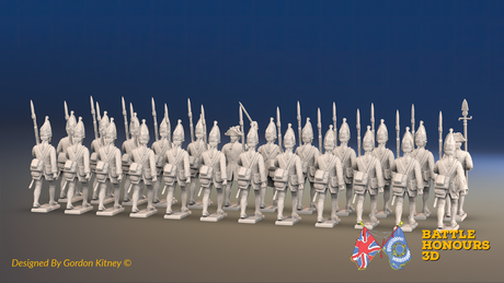 Seven Years’ War Prussian Grenadier Battalion - March Attack - Set 2 and 3 - 24 Figures, rear view. Supplied unpainted.