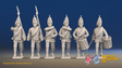 Seven Years’ War Russian Grenadiers Command - Summer Uniform - Observation Corps - Rolled Cloaks, front view. Supplied unpainted.