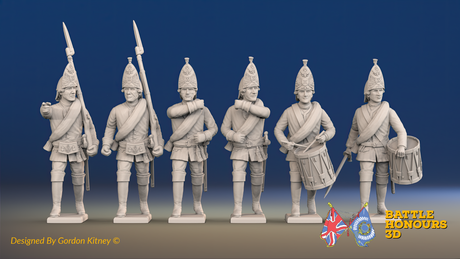 Seven Years’ War Russian Grenadiers Command - Summer Uniform - Observation Corps - Rolled Coats, front view. Supplied unpainted.