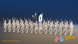 Seven Years’ War Russian Grenadier Battalion - March Attack - Winter Uniform - Rolled Coats - 30 Figures, rear view. Supplied unpainted.