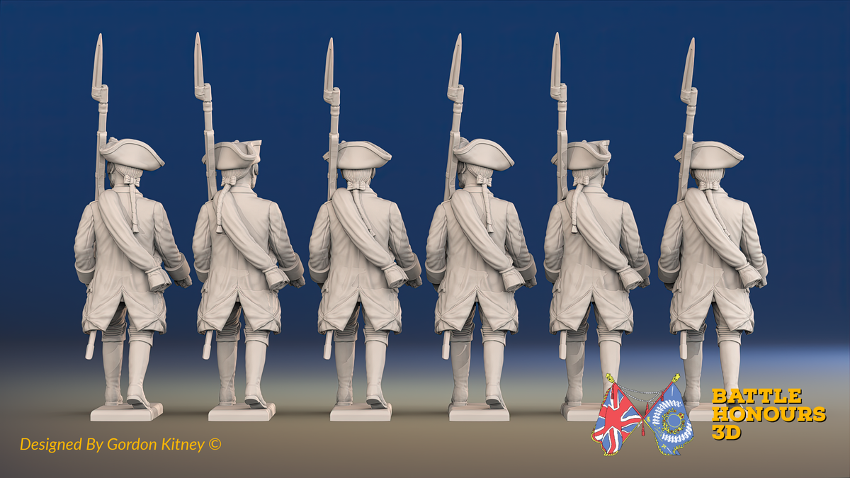 Seven Years’ War Russian Musketeers - March Attack - Winter Uniform - Observation Corps - Rolled Cloaks, rear view. Supplied unpainted.