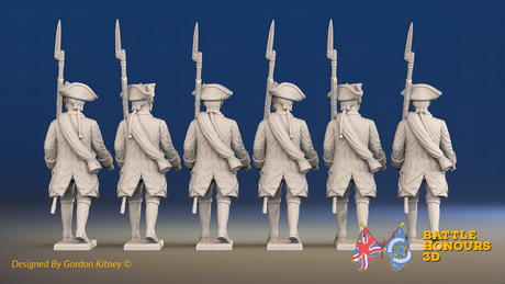Seven Years’ War Russian Musketeers - March Attack - Winter Uniform - Observation Corps - Rolled Coats, rear view. Supplied unpainted.