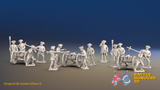 Seven Years’ War Russian Artillery Battery - 3-Pounders - Battalion Guns - Summer Uniform - 3 Guns and 13 Figures, front view. Supplied unpainted.