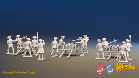 Seven Years’ War Russian Artillery Battery - 3-Pounders - Battalion Guns - Summer Uniform - 3 Guns and 13 Figures, rear view. Supplied unpainted.