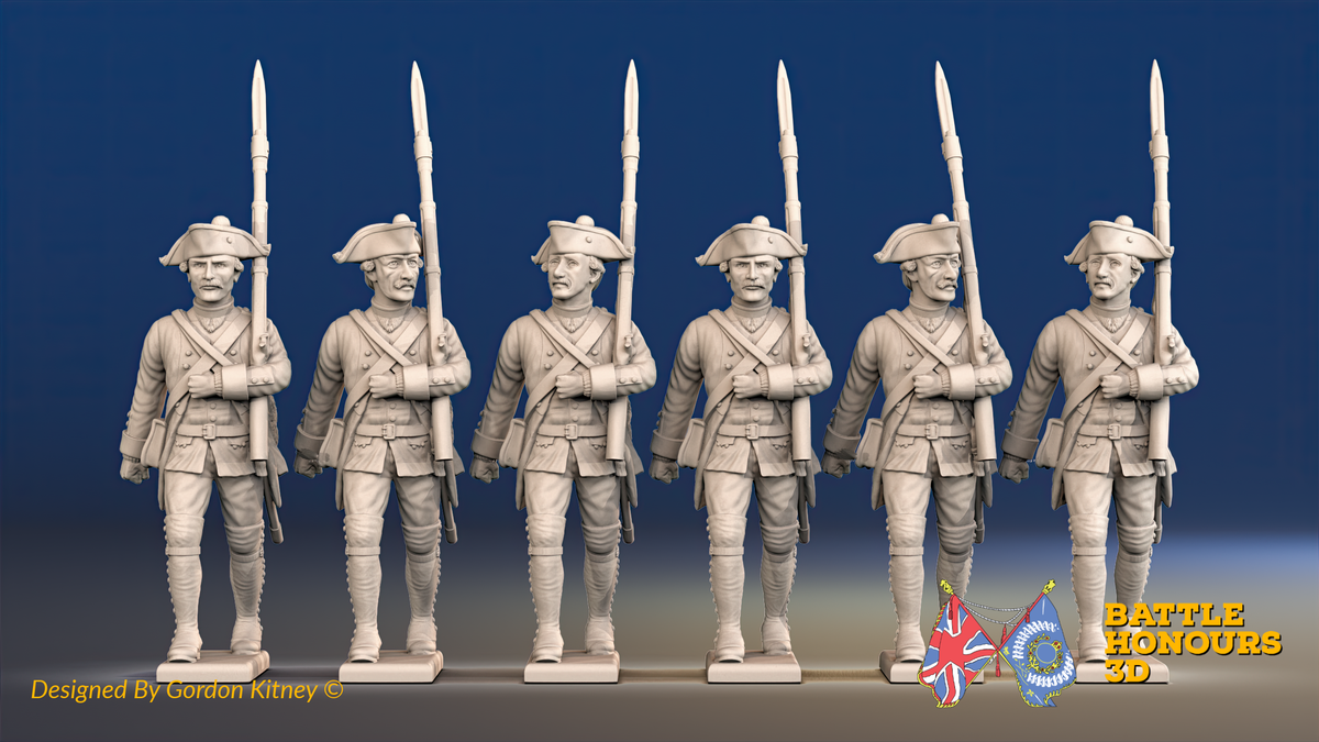 Seven Years’ War Prussian Musketeers - March Attack - Plain Lapels, front view. Supplied unpainted.