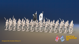 Seven Years’ War Russian Grenadier Battalion - Advancing - Summer Uniform - Observation Corps - Rolled Coats - 30 Figures, rear view. Supplied unpainted.
