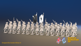 Seven Years’ War Russian Musketeer Battalion - Advancing - Winter Uniform - Rolled Cloaks - 30 Figures, rear view. Supplied unpainted.