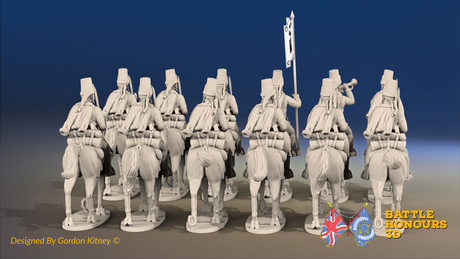 Seven Years’ War Russian Hussar Regiment - Mirlitons - 12 Mounted Figures, rear view. Supplied unpainted.