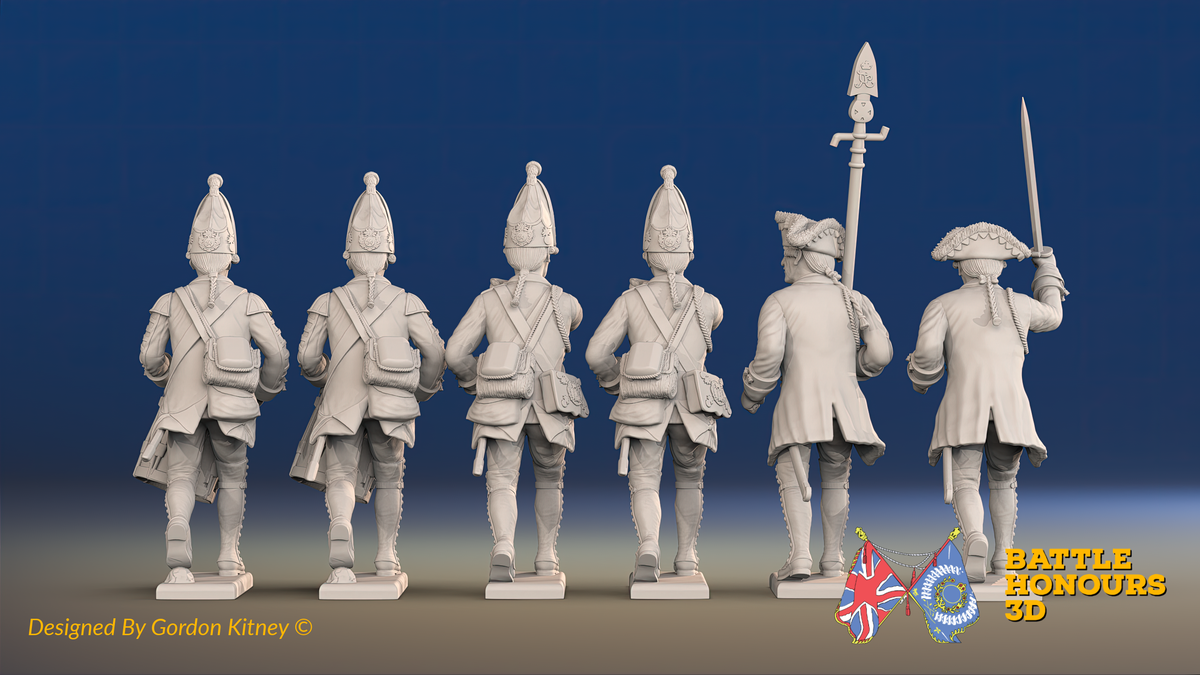 Seven Years’ War Prussian Grenadiers Command - Charging - Set 15, rear view. Supplied unpainted.