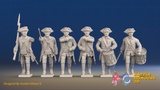 Seven Years’ War Russian Musketeers Command - Advancing - Winter Uniform - Observation Corps, front view. Supplied unpainted.