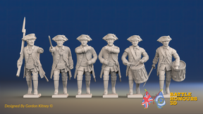 Seven Years’ War Russian Musketeers Command - Advancing - Winter Uniform - Observation Corps, front view. Supplied unpainted.