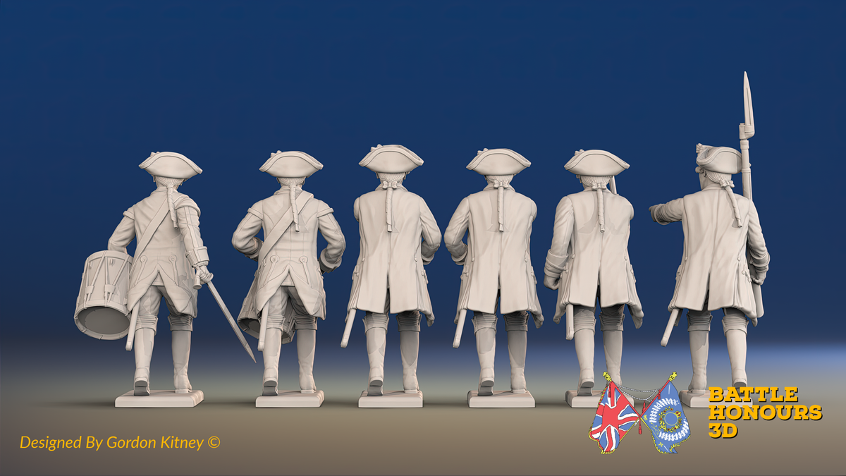 Seven Years’ War Russian Musketeers Command - Advancing - Winter Uniform - Observation Corps, rear view. Supplied unpainted.