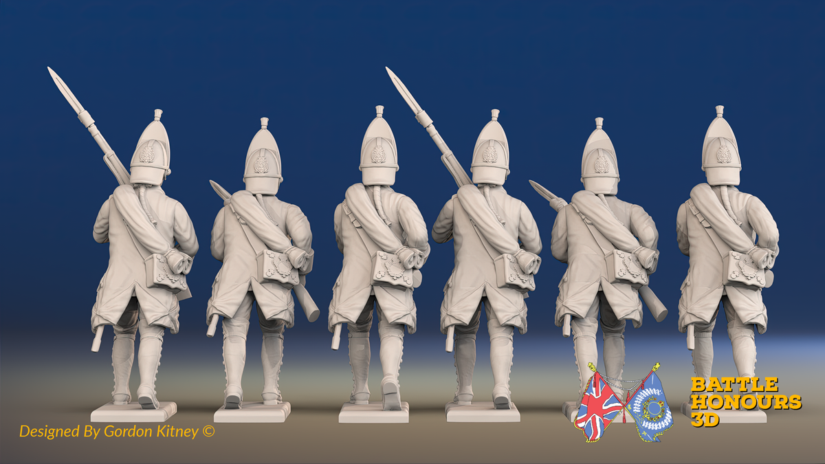 Seven Years’ War Russian Grenadiers - Advancing - Winter Uniform - Rolled Coats, rear view. Supplied unpainted.