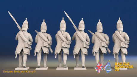 Seven Years’ War Russian Grenadiers - Advancing - Winter Uniform - Rolled Coats, rear view. Supplied unpainted.