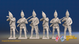 Seven Years’ War Russian Grenadiers - Firing - Summer Uniform - Rolled Coats, front view. Supplied unpainted.