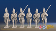 Seven Years’ War Russian Grenadiers - Advancing - Winter Uniform - Observation Corps - Rolled Coats, front view. Supplied unpainted.