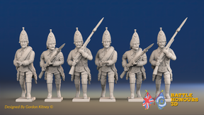 Seven Years’ War Russian Grenadiers - Advancing - Winter Uniform - Observation Corps - Rolled Coats, front view. Supplied unpainted.