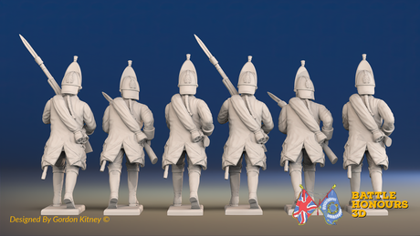 Seven Years’ War Russian Grenadiers - Advancing - Winter Uniform - Observation Corps - Rolled Coats, rear view. Supplied unpainted.