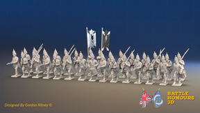 Seven Years’ War Russian Grenadier Battalion - Advancing - Winter Uniform - 30 Figures, front view. Supplied unpainted.