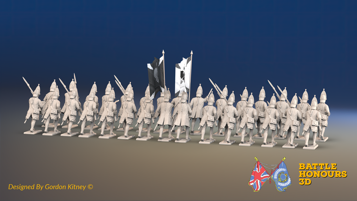 Seven Years’ War Russian Grenadier Battalion - Advancing - Winter Uniform - 30 Figures, rear view. Supplied unpainted.
