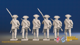 Seven Years’ War Russian Musketeers - Advancing - Summer Uniform - Rolled Coats, rear view. Supplied unpainted.