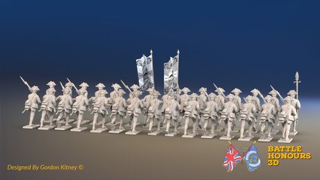 Seven Years’ War Prussian Musketeer Battalion - Charging - Set 2 - 30 Figures, rear view. Supplied unpainted.