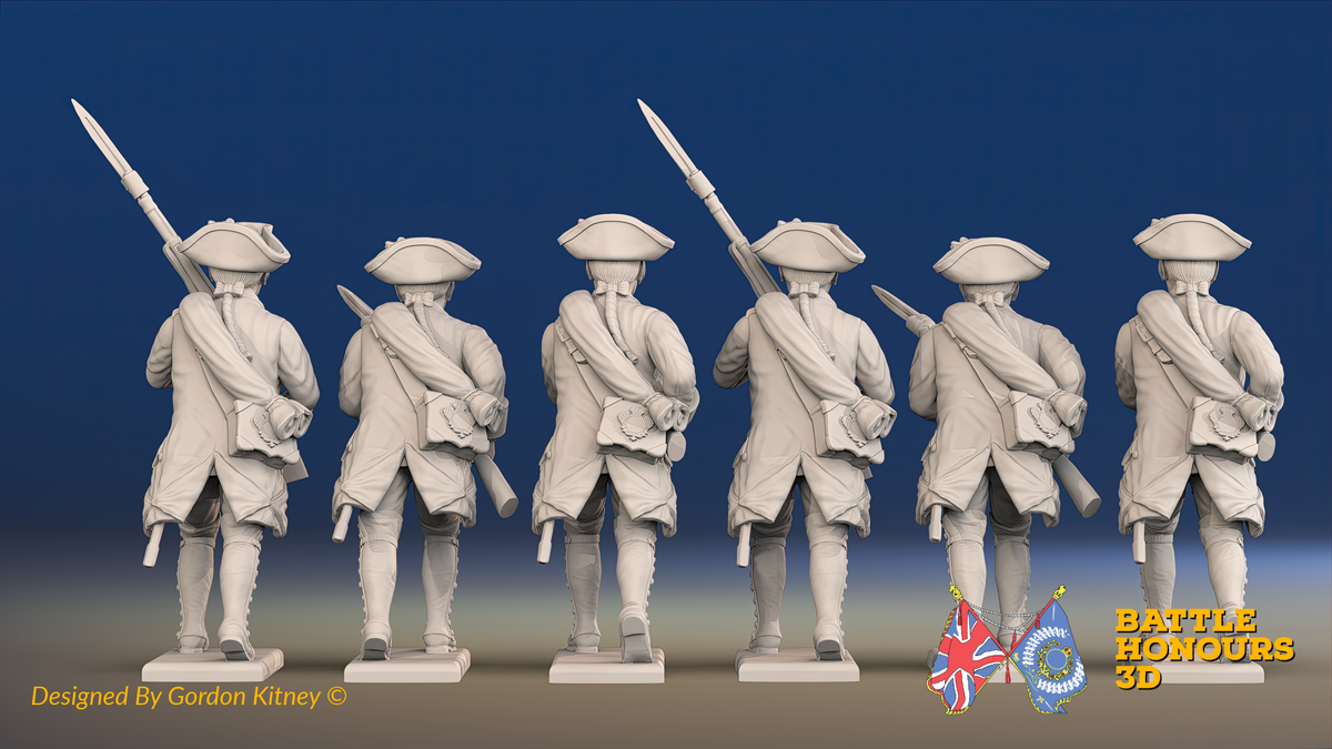 Seven Years’ War Russian Musketeers - Advancing - Winter Uniform - Rolled Cloaks, rear view. Supplied unpainted.