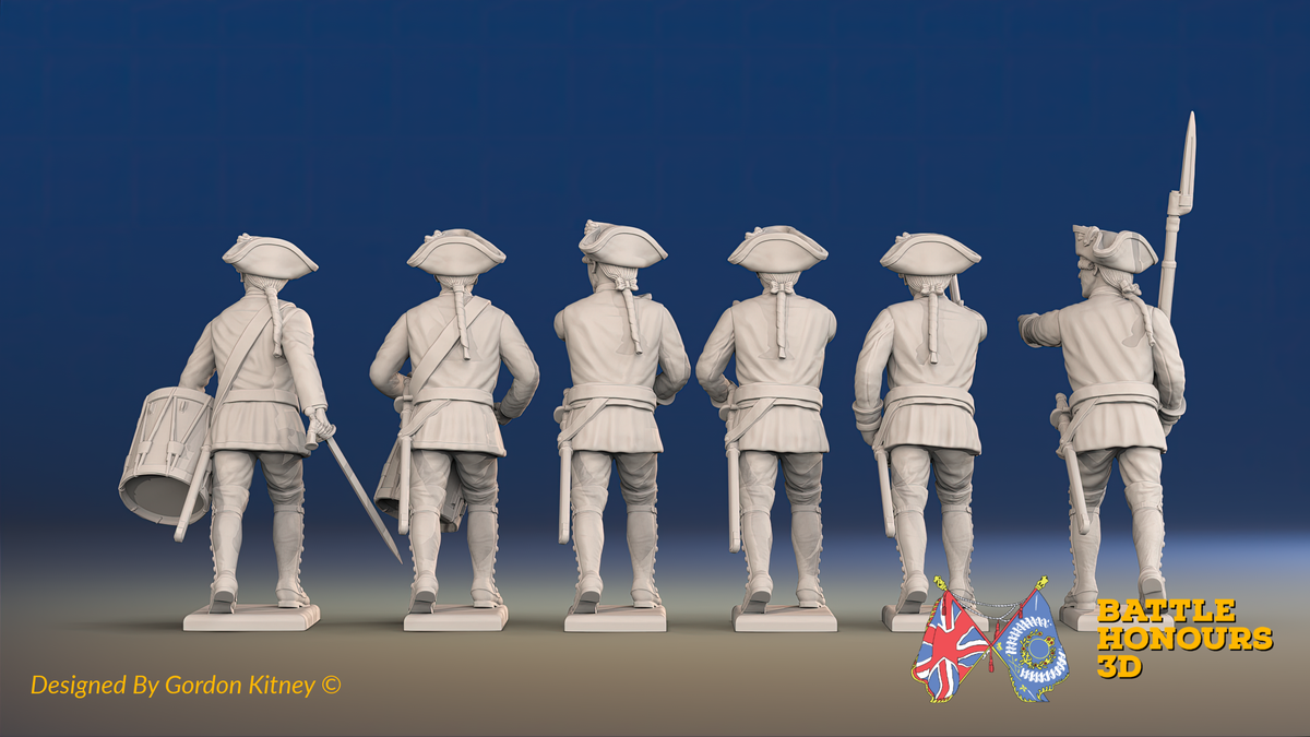Seven Years’ War Russian Musketeers Command - Advancing - Summer Uniform, rear view. Supplied unpainted.