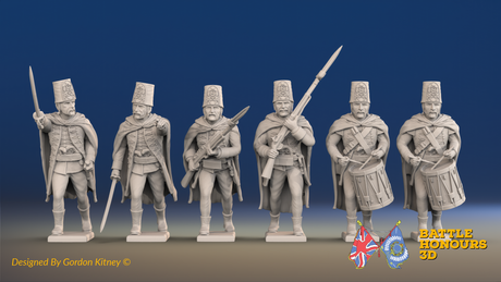 Seven Years’ War Russian Pandur Grenadiers Command - Charging - Winter Uniform, front view. Supplied unpainted.