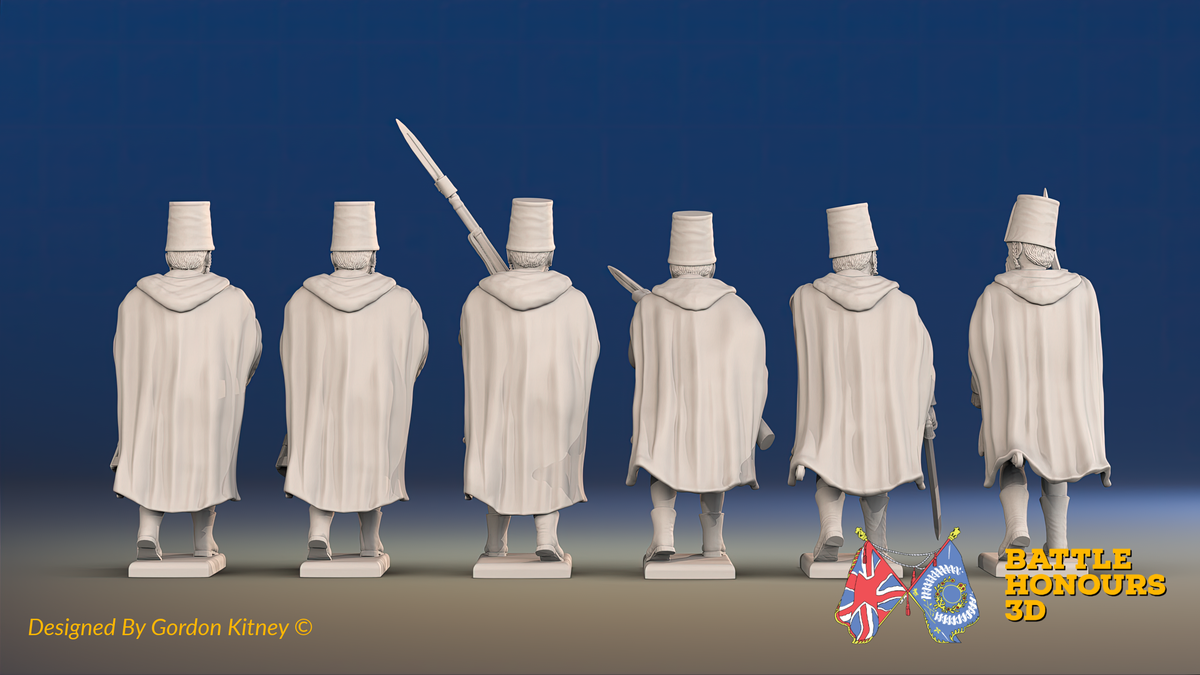 Seven Years’ War Russian Pandur Grenadiers Command - Charging - Winter Uniform, rear view. Supplied unpainted.