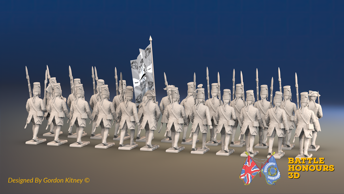 Seven Years’ War Prussian Von Kleist Infantry Battalion - March Attack - 24 Figures, rear view. Supplied unpainted.