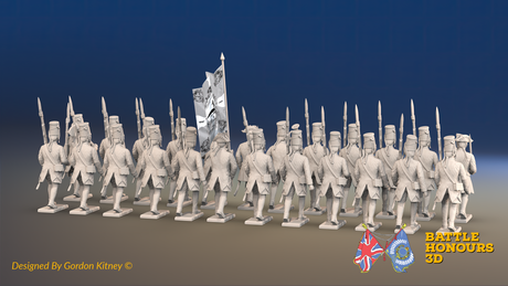 Seven Years’ War Prussian Von Kleist Infantry Battalion - March Attack - 24 Figures, rear view. Supplied unpainted.
