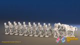 Seven Years’ War Prussian Dismounted Hussars - Charging - Fur Caps - 19 Figures and 4 Horses, front view. Supplied unpainted.