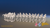 Seven Years’ War Prussian Dismounted Hussars - Charging - Fur Caps - 19 Figures and 4 Horses, rear view. Supplied unpainted.