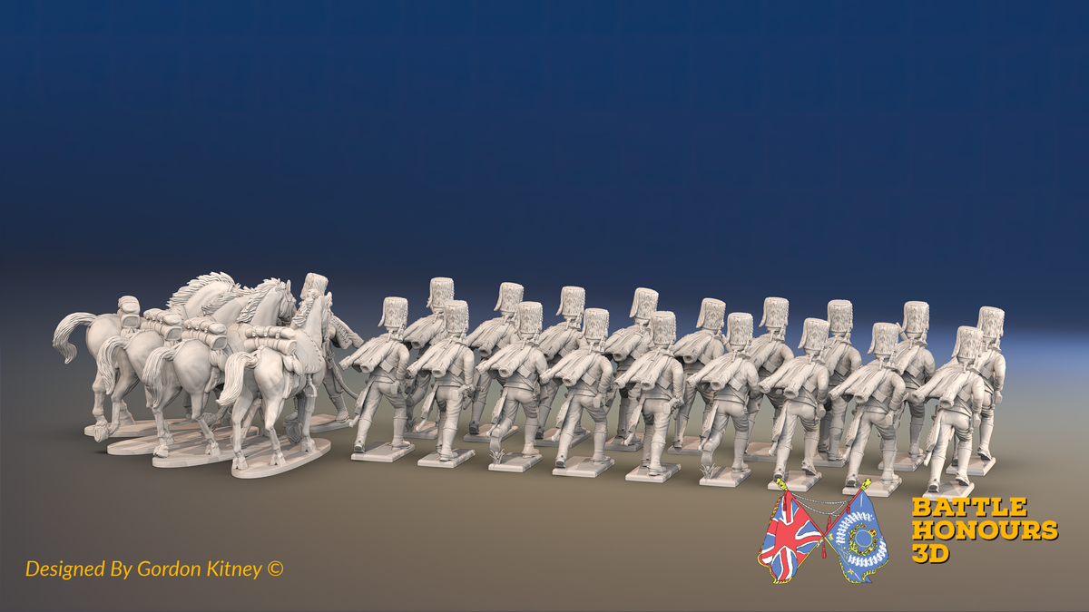 Seven Years’ War Prussian Dismounted Hussars - Charging - Fur Caps - 19 Figures and 4 Horses, rear view. Supplied unpainted.