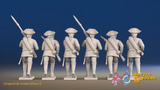 Seven Years’ War Russian Musketeers - Advancing - Summer Uniform - Observation Corps - Rolled Cloaks, rear view. Supplied unpainted.