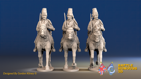 Seven Years’ War Prussian Hussars - Trotting - Mirlitons, Set 1, front view. Supplied unpainted.