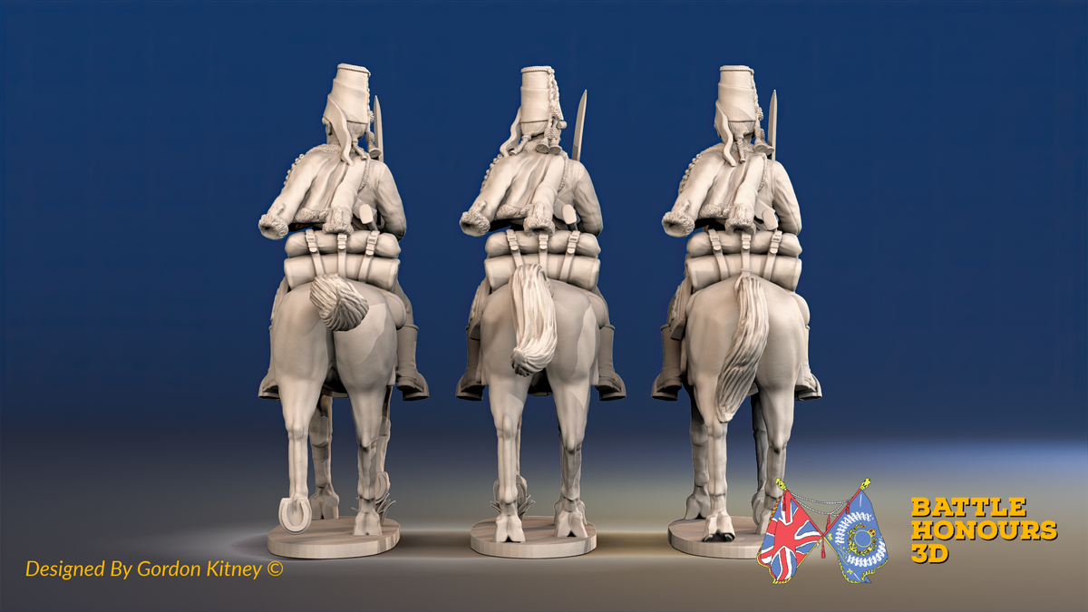 Seven Years’ War Prussian Hussars - Trotting - Mirlitons with Skull Badges, rear view. Supplied unpainted.