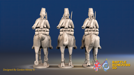 Seven Years’ War Prussian Hussars - Trotting - Mirlitons, Set 1, rear view. Supplied unpainted.