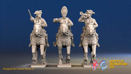Seven Years’ War Prussian Dragoons Command - Galloping - Set 2 - Command 2, front view. Supplied unpainted.