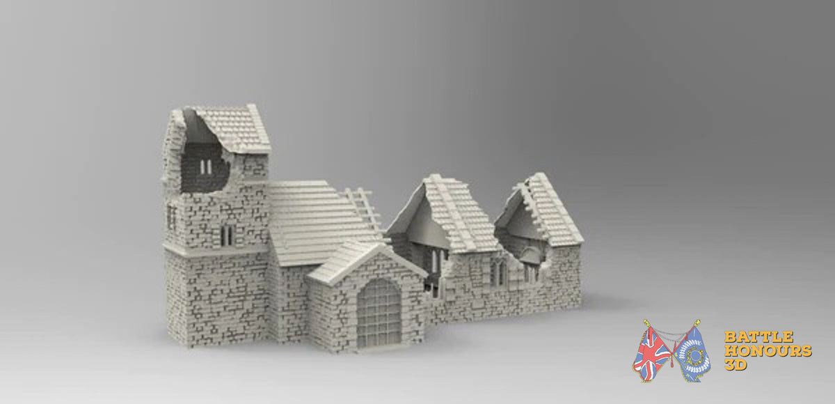 Destroyed old church terrain model view 3