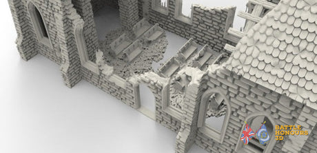 Destroyed old church terrain model view 1