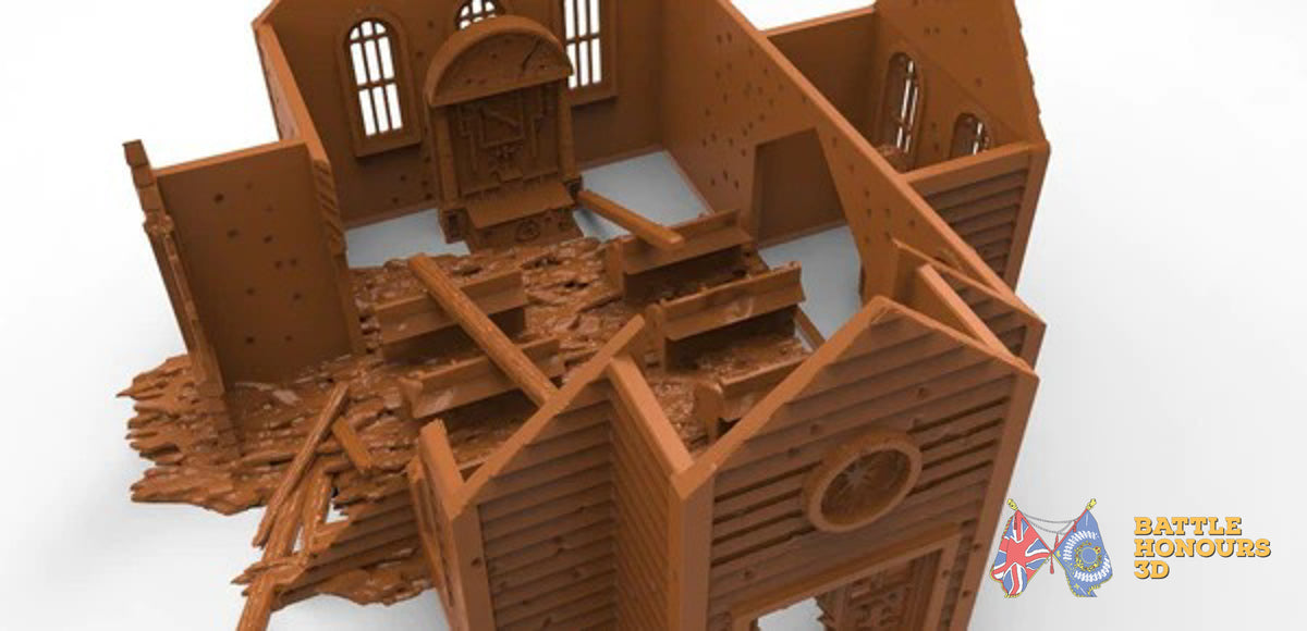 Damaged Russian church terrain model view 4