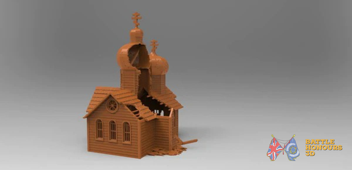 Damaged Russian church terrain model view 3