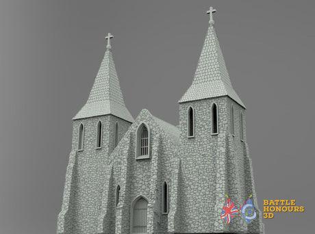 Church with towers terrain model view 4
