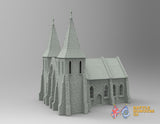 Church with towers terrain model view 3