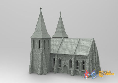 Church with towers terrain model view 2