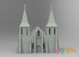 Church with towers terrain model view 1