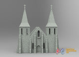 Church with towers terrain model view 1